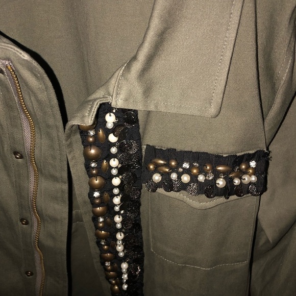 Sweet Rain Large army green 3/4 jacket embellished zipper & snaps - Picture 10 of 16